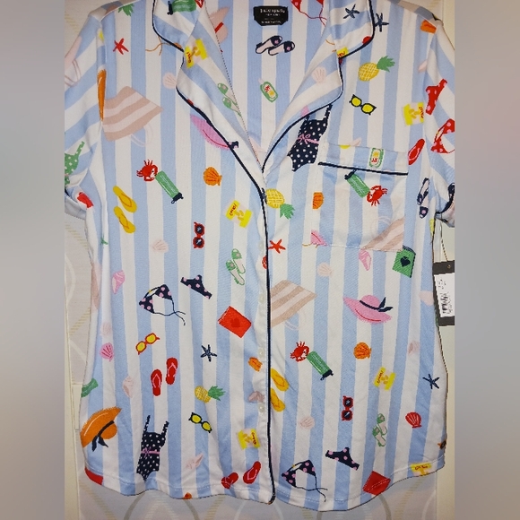 Kate Spade Aqua Stripe Pajamas Set PJ Shirt + Shorts Sleepwear KS12601T - Picture 8 of 16